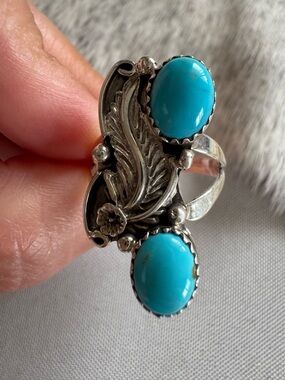 Native American Turquoise Double Stone Ring